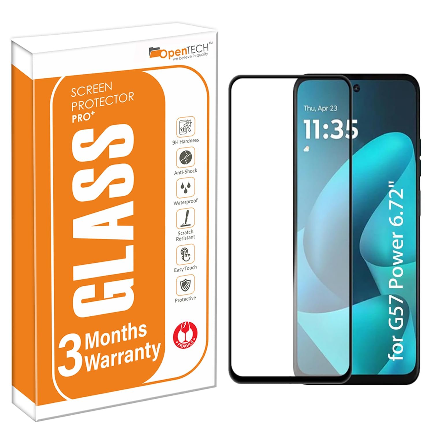 OpenTech® Military-Grade Tempered Glass Screen Protector Compatible For Motorola Moto G67 Power 5G / G57 Power 5G (6.7 inches) With Edge To Edge Coverage And Easy Installation Kit