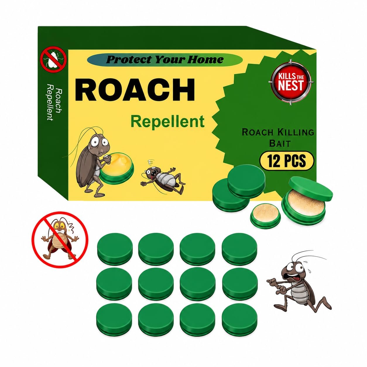 Cockroach Killer Bait Gel for Home – Natural Plant-Based Roach Control with Bait Stations – Odorless & Mess-Free Cockroach Repellent for Kitchen, Bathroom & Cabinets(Pack of 12)
