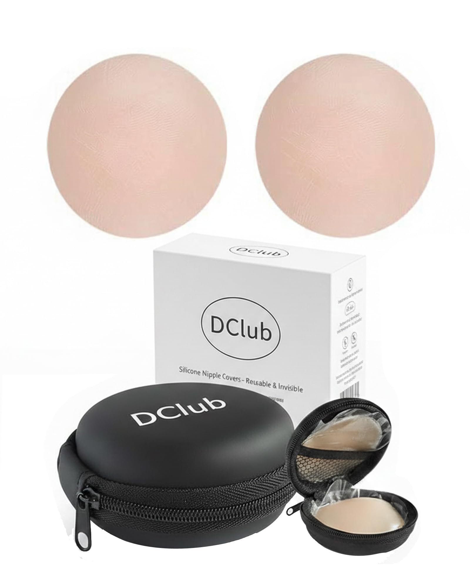 DClub Nipple Covers Reusable Comfortable & Natural Invisible Adhesive Silicone Pasties for Women, Round (Skin)