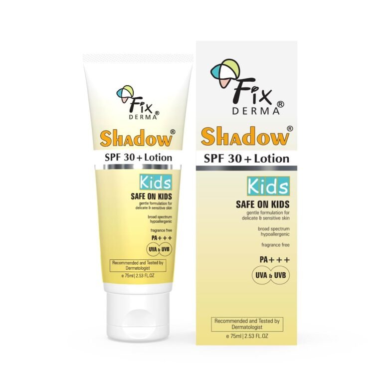 Fixderma Shadow Sunscreen SPF 30+ Lotion for Kids PA+++ | Sensitive Skin, Body & Face | Broad Spectrum Sunscreen for UVA & UVB Protection,Non Greasy & Water Resistant – 75gm