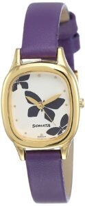 Sonata Quartz Analog White Dial Purple Leather Strap Watch for Women – NT8060YL01