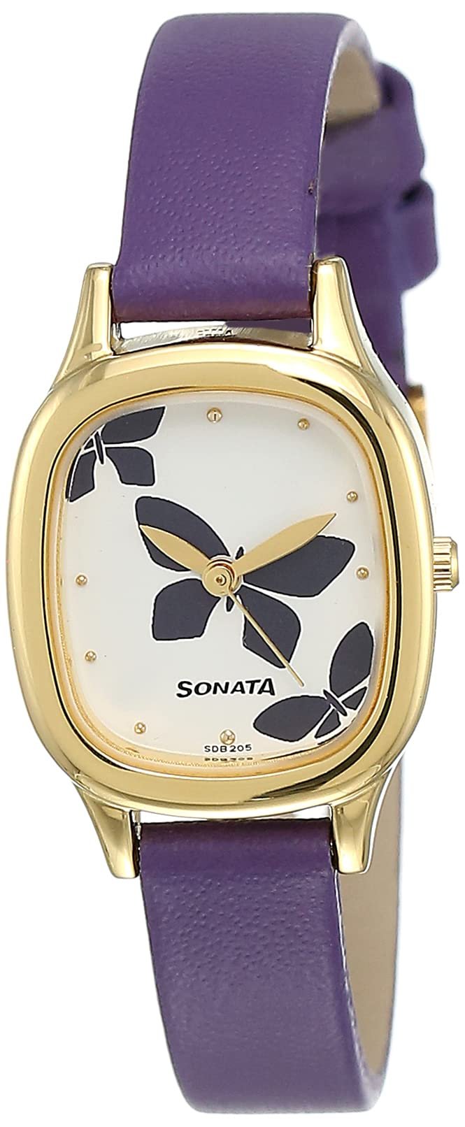 Sonata Quartz Analog White Dial Purple Leather Strap Watch for Women – NT8060YL01