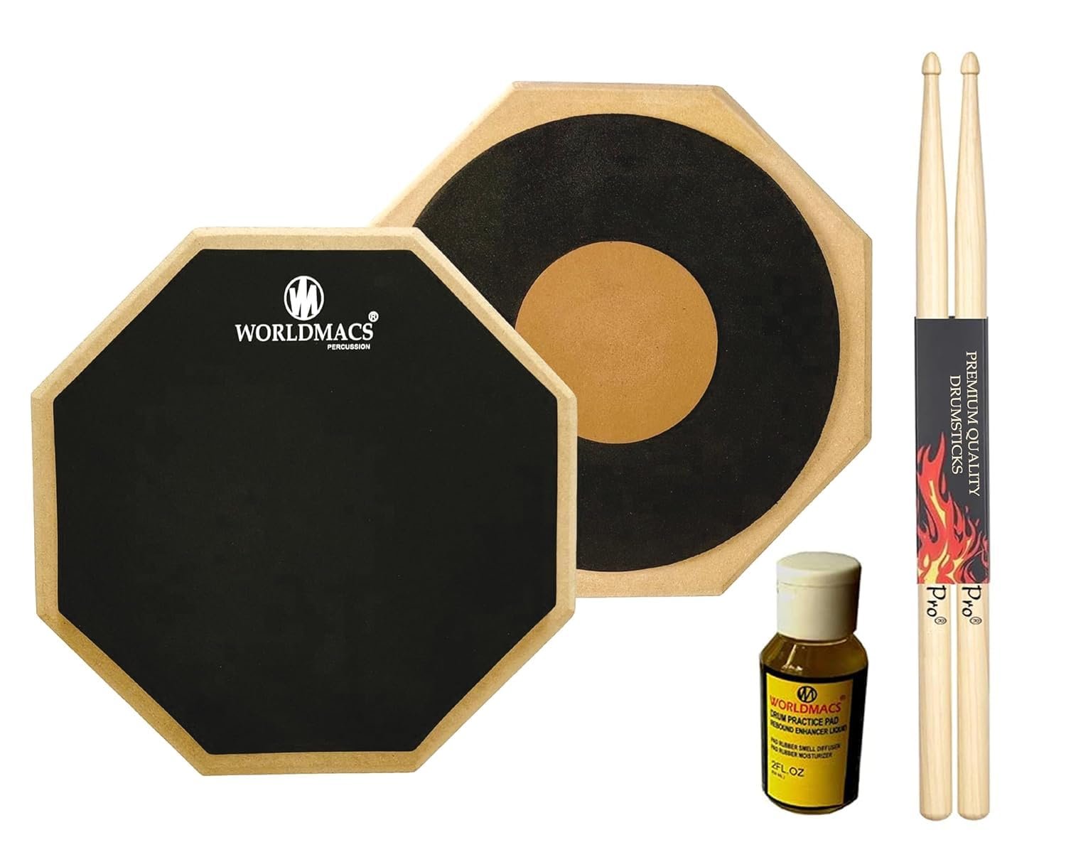 12″ advanced 3 rebound surface, Double-Sided Drum Practice Pad with Drumsticks,Rubber smell diffuser 59 ml & Carry Bag, Tough M.D.F wood Base, Portable Training drum Pad kit for Beginners