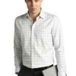 Van Heusen Men’s 100% Cotton Slim Fit Checkered Solid Shirt