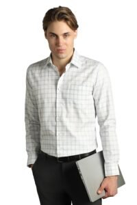 Van Heusen Men’s 100% Cotton Slim Fit Checkered Solid Shirt