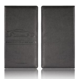 TOURSUIT Pu Leather Car Registration and Insurance Card Holder, Vehicle License Document Glove Box Compartment Organizer, Essential Car Wallet Case for Driver Auto Owners (M Black)
