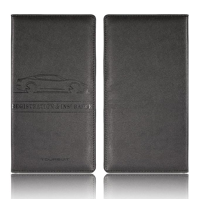 TOURSUIT Pu Leather Car Registration and Insurance Card Holder, Vehicle License Document Glove Box Compartment Organizer, Essential Car Wallet Case for Driver Auto Owners (M Black)