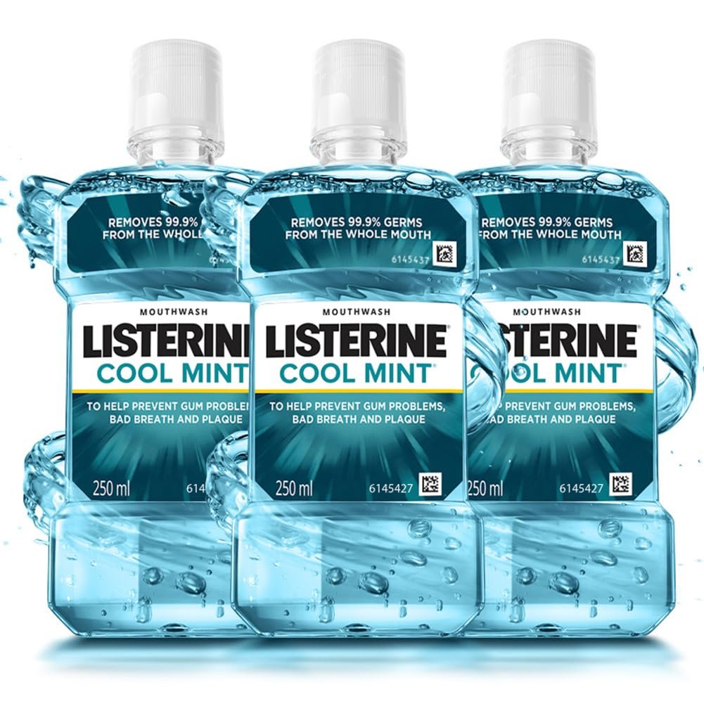 Listerine Cool Mint Mouthwash Liquid, Removes 99.9% Germs, 250ml Combo Pack of 3 (Buy 2 Get 1 Free)