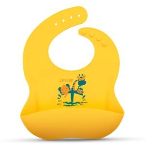 LuvLap Waterproof Silicone Baby Bib for Feeding & Weaning, Adjustable Neckline with Buttons, BPA Free, Washable & Reusable, 6-36 Months, Soft, Mess Proof Baby Feeding Bib, Odourless, Yellow