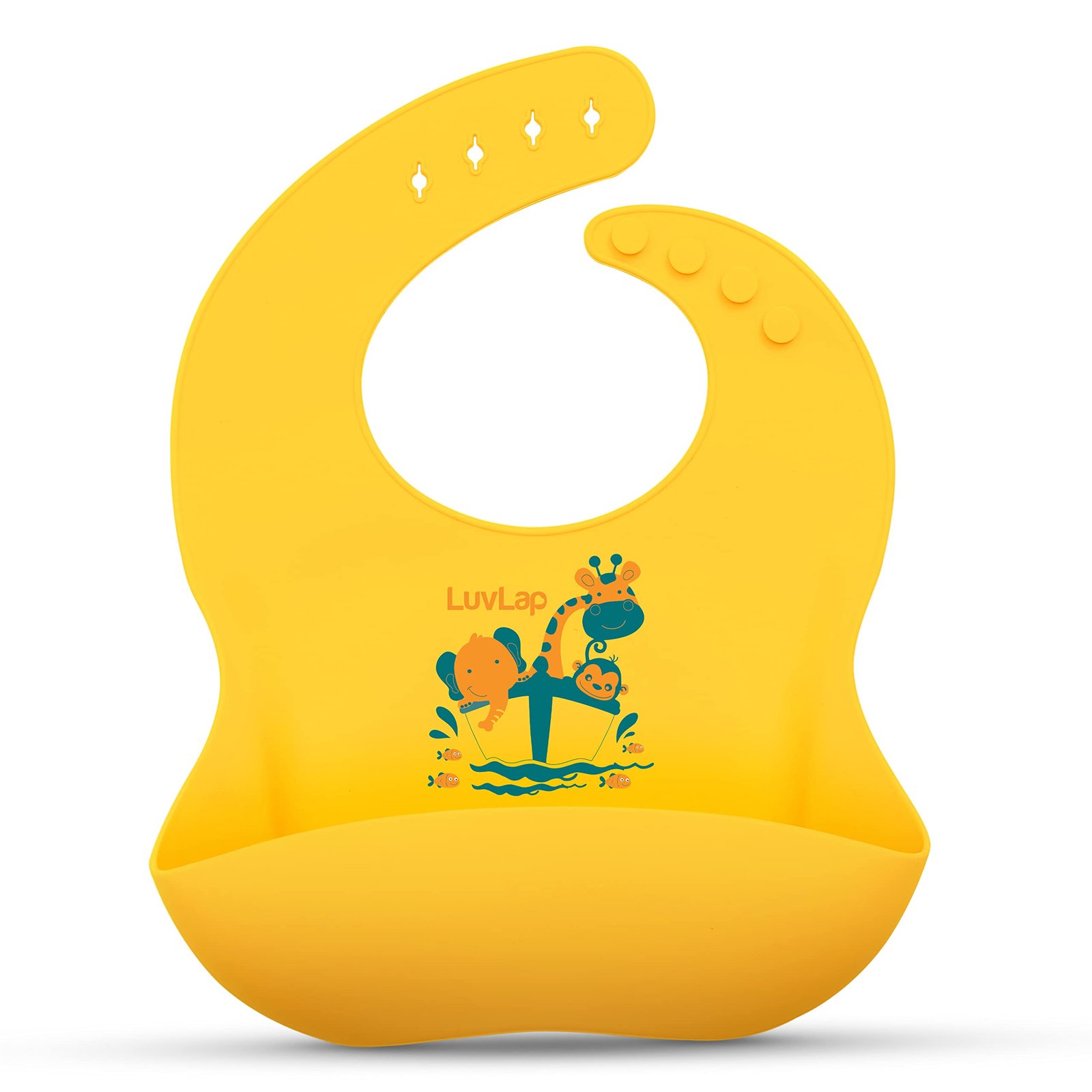 LuvLap Waterproof Silicone Baby Bib for Feeding & Weaning, Adjustable Neckline with Buttons, BPA Free, Washable & Reusable, 6-36 Months, Soft, Mess Proof Baby Feeding Bib, Odourless, Yellow