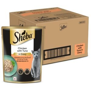 Sheba Fine Premium Adult (1+ Years) Wet Cat Food, Chicken with Tuna in Gravy, 70 g Pouch (Pack of 28), High-moisture gravy cat food for healthy hydration