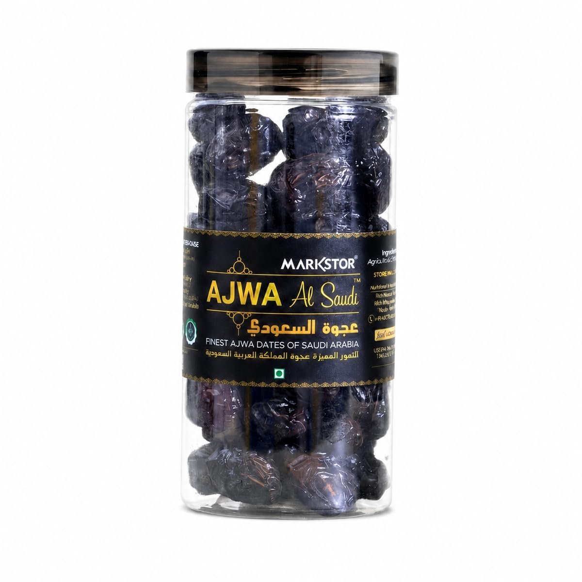 Markstor Ajwa Al-Saudi – Everyday Jar 500g – Dates (Ajwa Khajoor) of Madina, Saudi Arabia – Sealed Food-Grade PET Jar for the Table – Lab Tested
