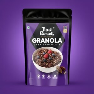 True Elements Granola Dark Chocolate 400g – Baked Granola | Almonds, Berries & Dark Chocolate | Granola for Breakfast | High Fibre Cereal | Diet Snack