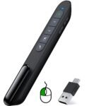 DinoFire Air Mouse Green Light Presentation Remote Control USB Rechargeable Presentation Clicker Wireless Presenter RF 2.4 GHz Powerpoint Clicker Slide Advancer Changer‚ Pointer Mac/Laptop/Computer
