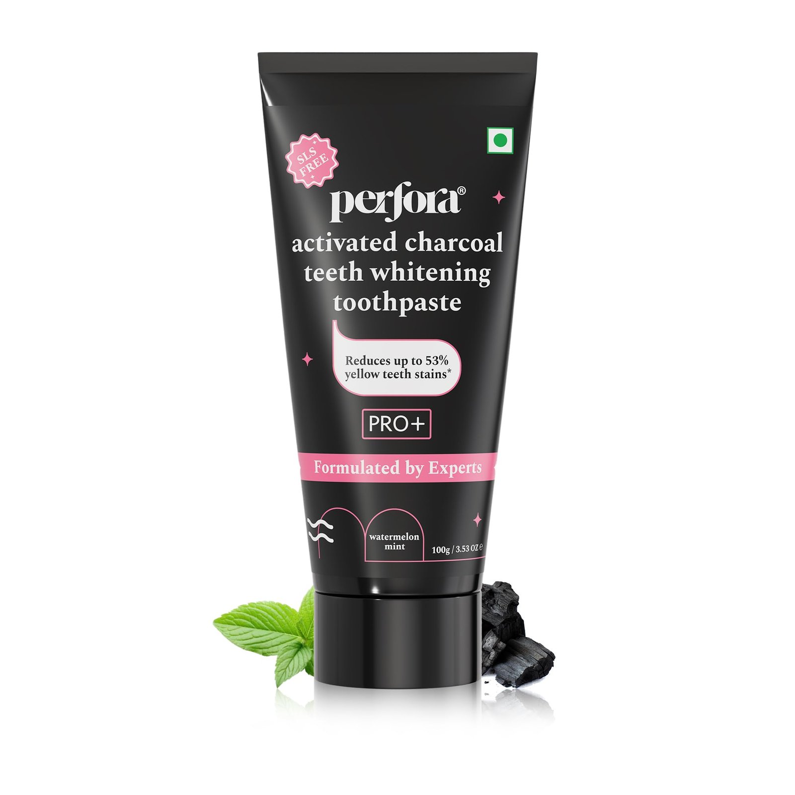 Perfora Activated Charcoal Whitening Toothpaste – 100 g | Enamel Safe Teeth Whitening Tooth paste | Removes Coffee, Tobacco & Wine Stains | SLS Free Toothpaste For Adults & Kids | Watermelon Mint