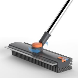 DODGE ‘N WOLVES 3 in 1 Bathroom Cleaning Brush with Wiper – Heavy Duty 52 inch Long Handle 360° Rotate Floor Scrubber Brush, Tiles Cleaning, Floor Scrub for Kitchen and Bathroom Wall (Dark Grey)