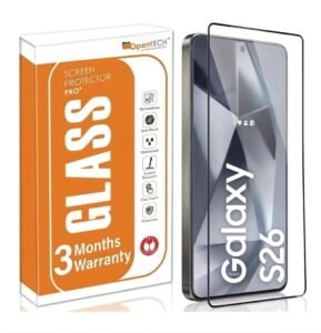 OpenTech® Military-Grade Gorilla Tempered Glass for Samsung Galaxy S26 with Fingerprint Unlock, Edge to Edge Coverage – Case Friendly, Anti-scratch and Bubble free installation kit