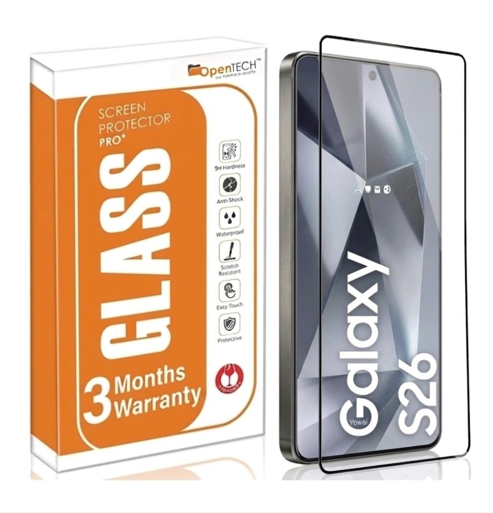 OpenTech® Military-Grade Gorilla Tempered Glass for Samsung Galaxy S26 with Fingerprint Unlock, Edge to Edge Coverage – Case Friendly, Anti-scratch and Bubble free installation kit
