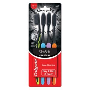 Colgate SlimSoft Charcoal Toothbrush Set of 4 | Soft Bristles | Deep Cleaning