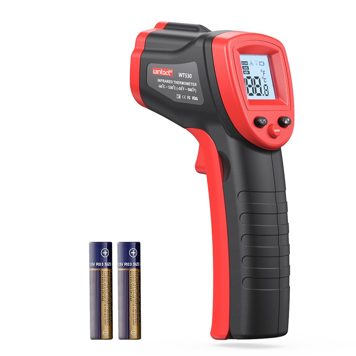 Wintact IR Infrared Thermometer Gun Emissivity 0.95 0.8, -58-716 (-50-380) with LED Backlight Non-Contact Digital Laser Temperature for Grilling and Cooking