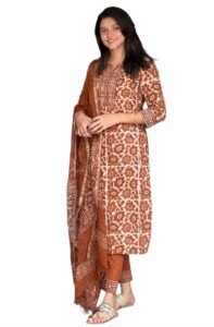 KLOSIA Women’s Printed Straight Kurta and Pant with Dupatta Set