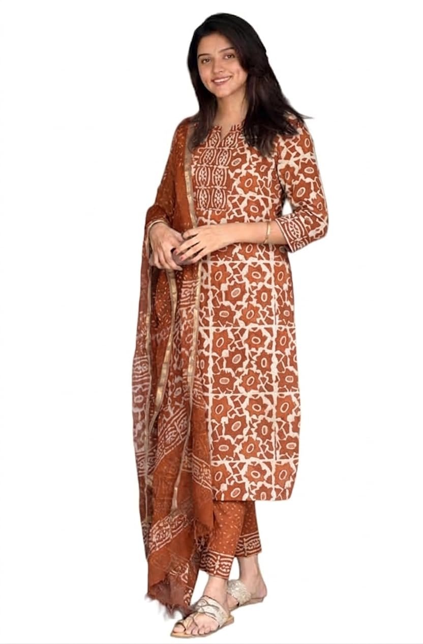 KLOSIA Women’s Printed Straight Kurta and Pant with Dupatta Set