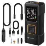 Portronics Vayu 9.0 Portable & Rechargeable Tyre Inflator with 2-in-1 Cordless & Corded Modes, 3×2000 mAh Battery, LED Display, Auto Shut-Off, Type-C Fast Charging,150 PSI for Car, Bike & Sports Balls