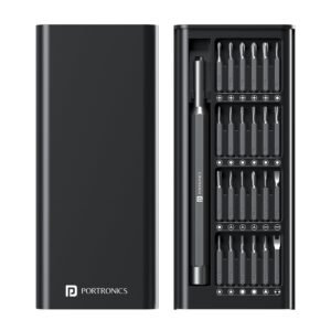 Portronics Bit Box,24-in-1 Screwdriver Kit,Compact,Durable,and Travel-Friendly Tool Kit with a Magnetic Bit Holder,Perfect for Household&Auto Repair (Black)
