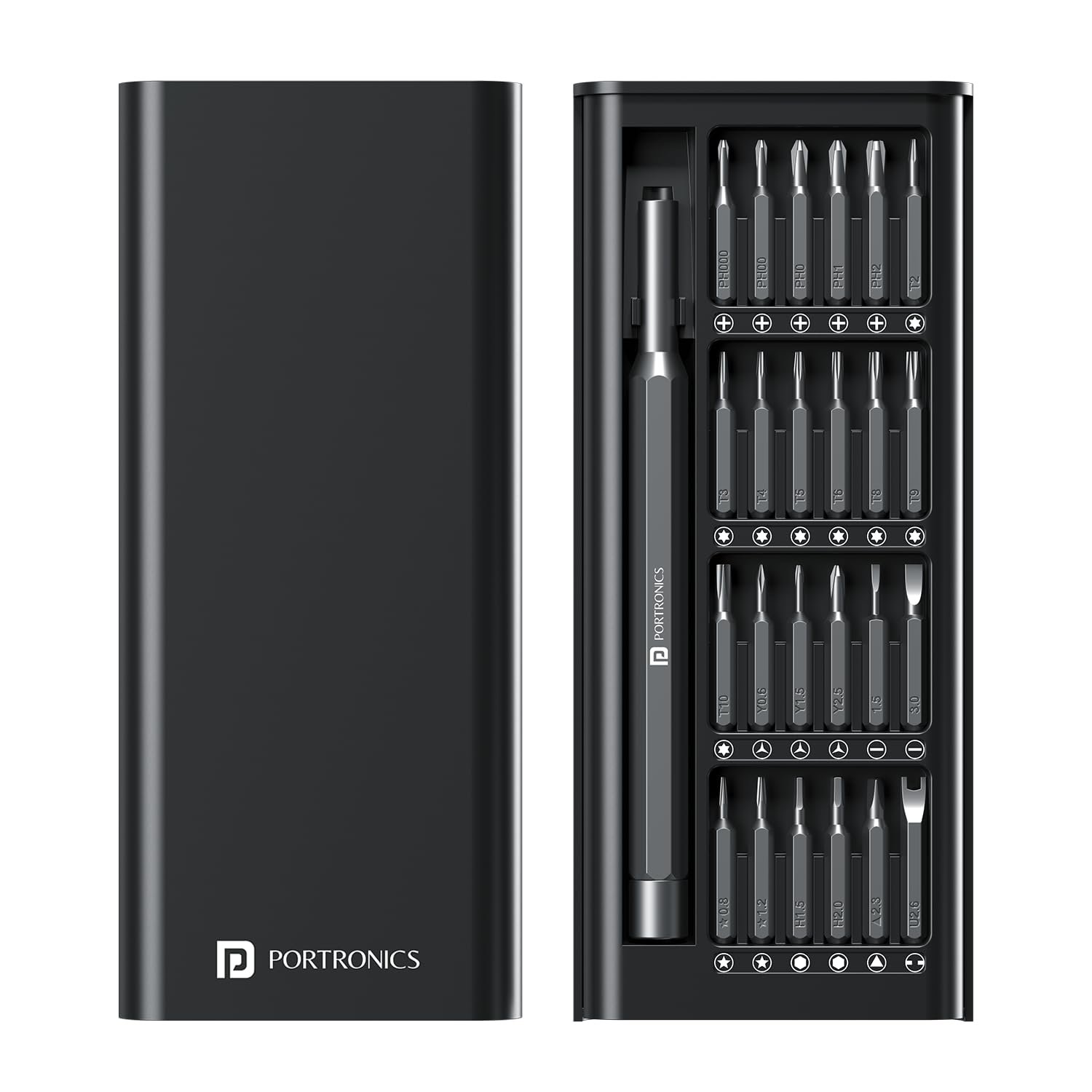 Portronics Bit Box,24-in-1 Screwdriver Kit,Compact,Durable,and Travel-Friendly Tool Kit with a Magnetic Bit Holder,Perfect for Household&Auto Repair (Black)