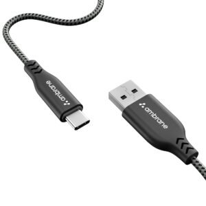 Ambrane Type C Cable 3A Fast Charging 1M Braided Cable for Iphone Smartphones, Tablets, Laptops & other Type C devices, 480Mbps Data Sync, Quick Charge 3.0 (RCT 10, Black)