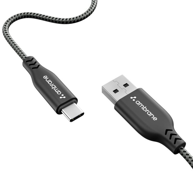 Ambrane Type C Cable 3A Fast Charging 1M Braided Cable for Iphone Smartphones, Tablets, Laptops & other Type C devices, 480Mbps Data Sync, Quick Charge 3.0 (RCT 10, Black)