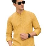 Majestic Man Men’s Cotton Regular Fit Short Printed Designer Kurta