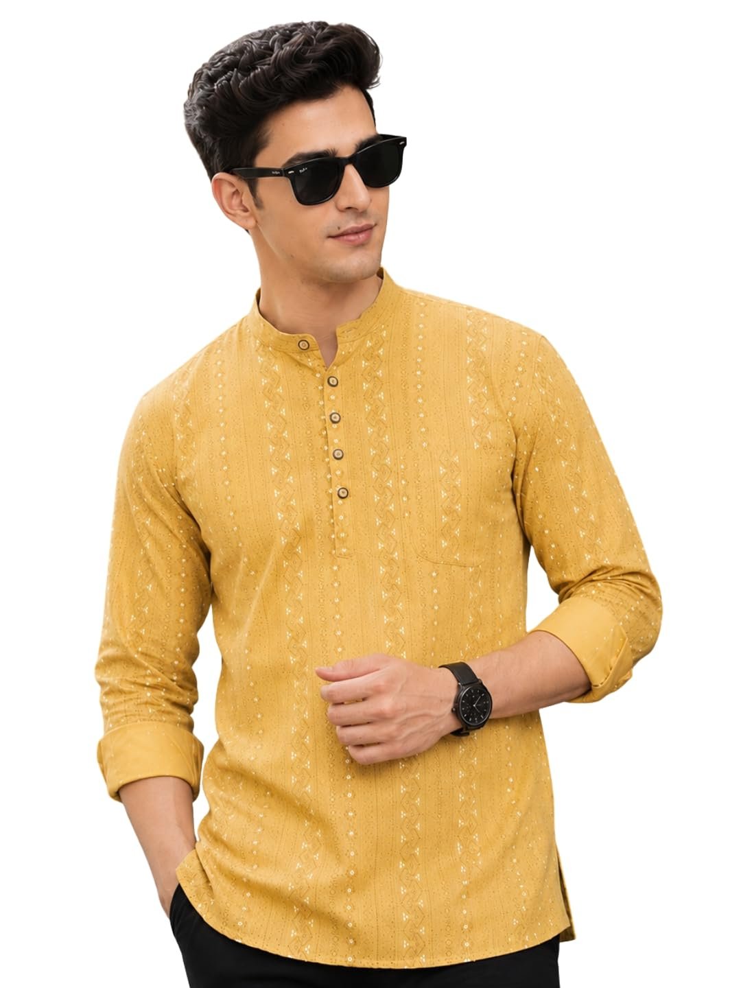 Majestic Man Men’s Cotton Regular Fit Short Printed Designer Kurta