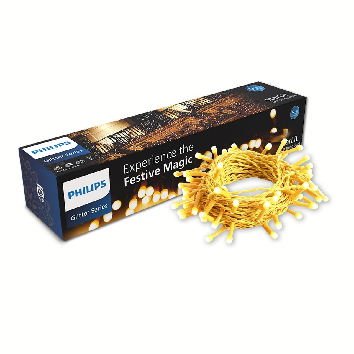 PHILIPS Starlit 12 Meter 72 LEDs String Light for Decoration | Festival LED String Light for Home| Warm White, Pack of 1,Polycarbonate, for Diwali, Ganesh Chaturthi, Christmas