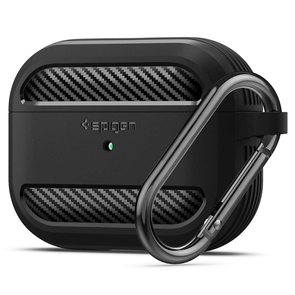 Spigen for AirPods Pro(2019) Case, Carabiner Included, Durable, Shock-Proof Cover, (Rugged Armor) – Matte Black