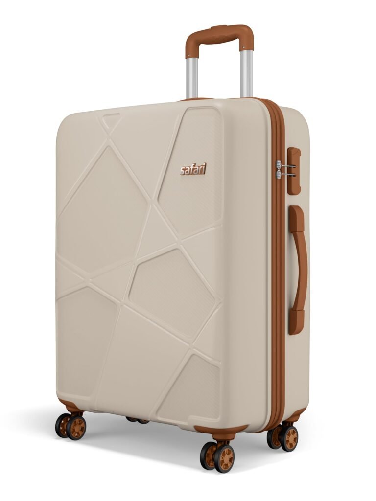 Safari Pentagon Pro 8 Wheels 75cm Large Size Trolley Bag, Hard Case Polypropylene, 360º Wheeling Check in Luggage, Suitcase for Travel, Trolley Bags for Travel, Luxury Beige