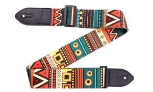 Juarez Guitar Strap – Soft Adjustable Strap with PU Leather Ends, 35″-60″, 2″ Wide, Ethnic Print – For Acoustic, Electric & Bass Guitars – JRGST200FN (Green Retro)