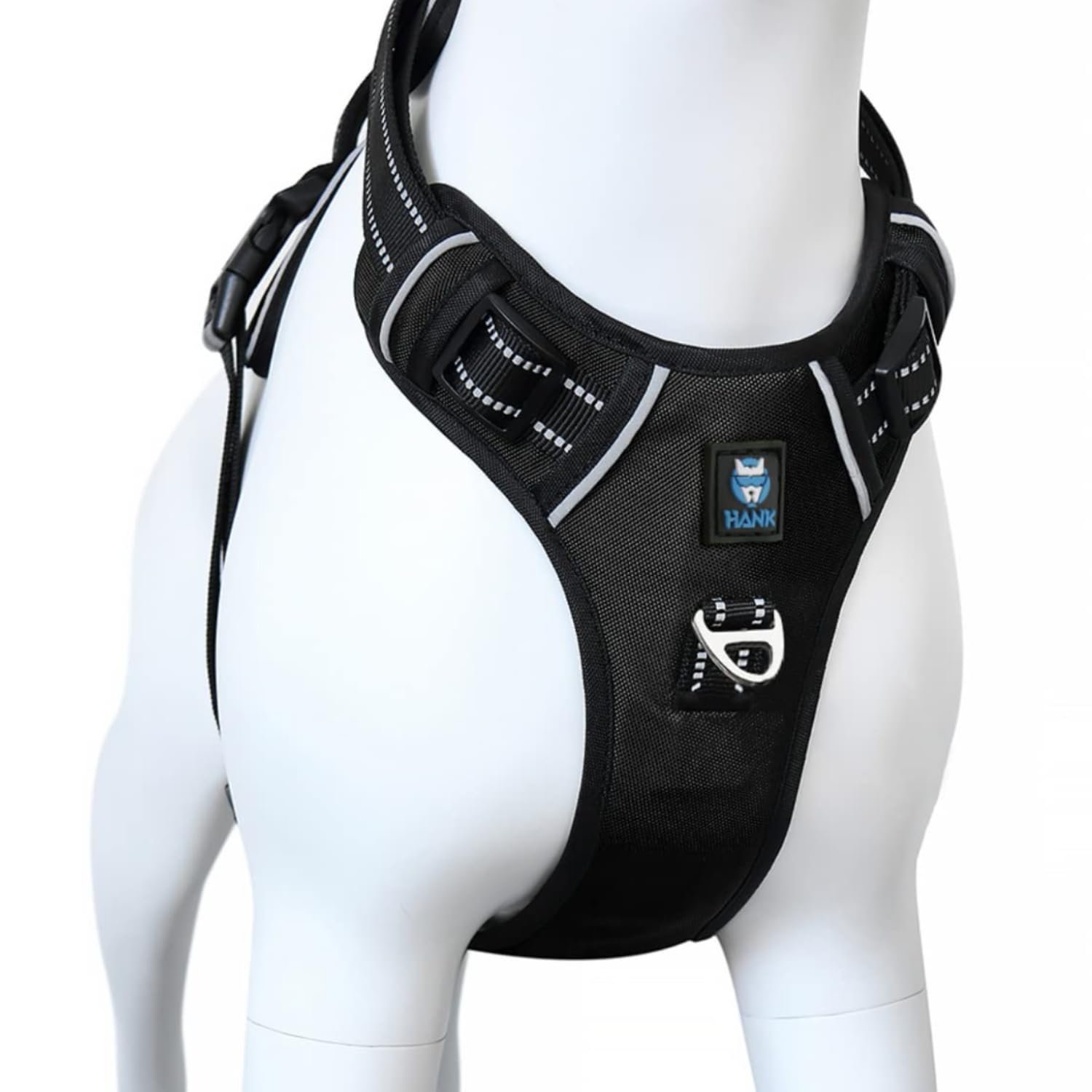 HANK Dog Harness | 3M Reflective Pet Belt | Strong Metal Hook | Dog Body Belt | No Pull Vest Harness for Walking & Training (Black, Large)