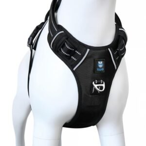 HANK Dog Harness | 3M Reflective Pet Belt | Strong Metal Hook | Dog Body Belt | No Pull Vest Harness for Walking & Training (Black, Medium)