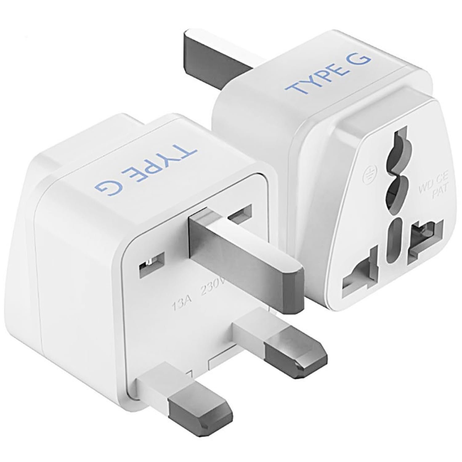 Ceptics Type G UK Adapter for Indian Pins, India to Hong Kong, UAE, Dubai Travel – Perfect for Laptop, Camera, Charger – CE – RoHS – 2 Pack -White – 5 Years Warranty