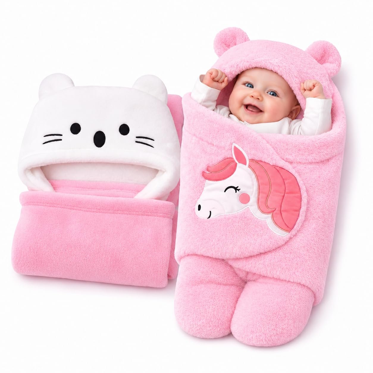 First Kick Baby Blanket Newborn Combo Gift Pack of Swaddle Wrapper & Baby Bath Towel, 0-9 Months, Length 68 cm x Width 68 cm, Pack of 2 Pcs.