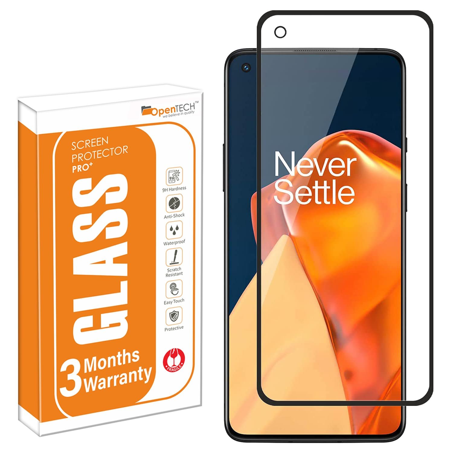 OpenTech® Military-Grade Tempered Glass Screen Protector Compatible with OnePlus 9RT 5G with Edge to Edge Coverage and Easy Installation kit