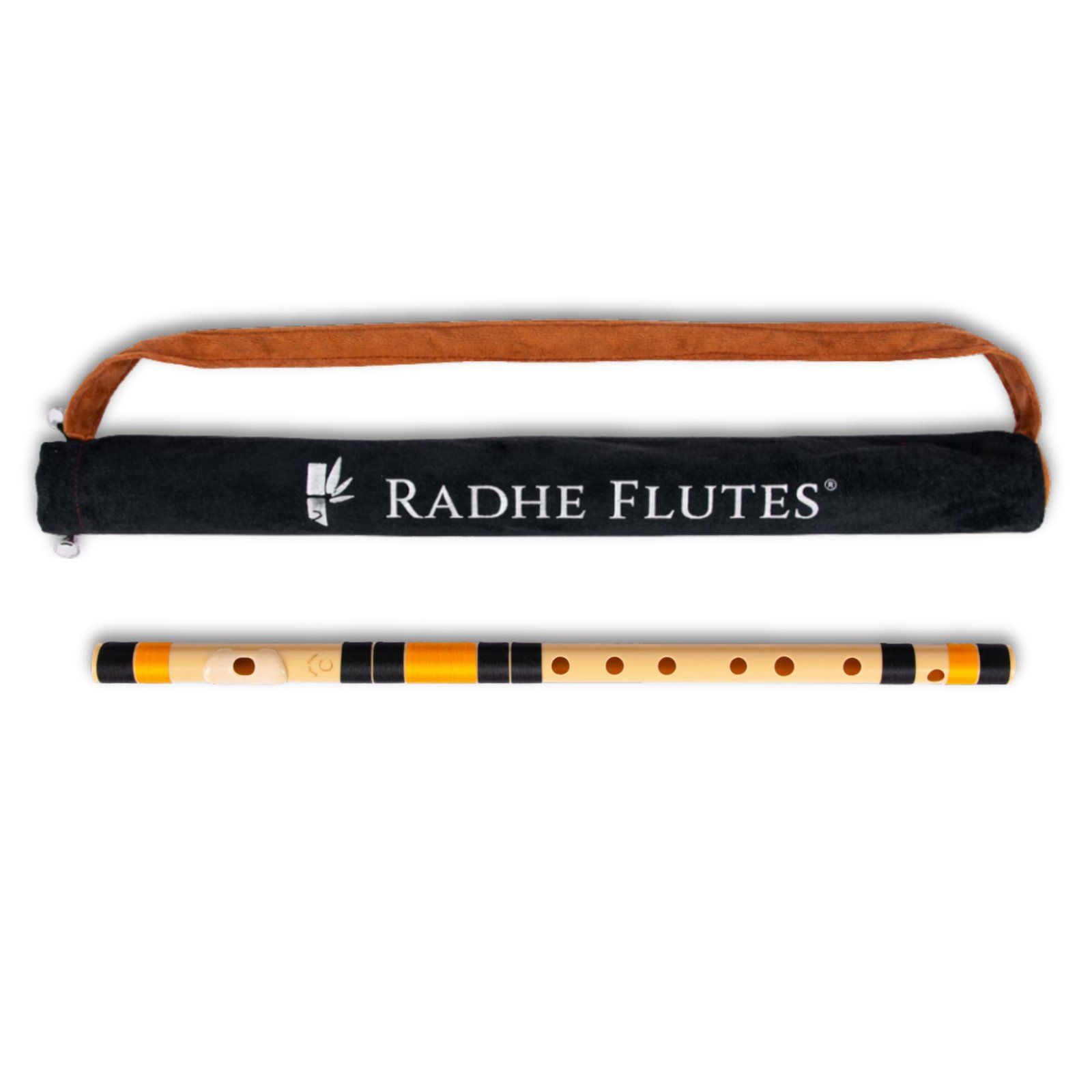 Radhe Flutes | PVC Fiber | C Natural | Right Handed | Black & Orange Threads | Assorted Colours for Velvet Cover + Complete Flute Beginners Online Course In Hindi and English