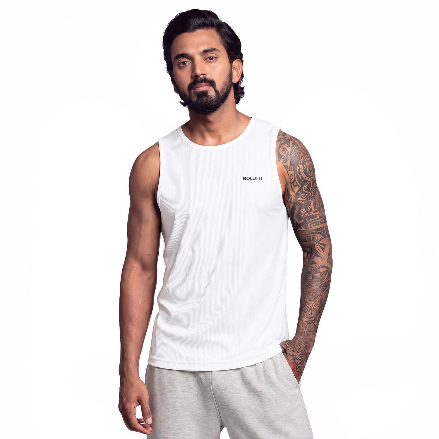 Boldfit Sleeveless Tshirts for Men Cotton Gym Vest Tank Top Men Quick Dry Workout Sando for Man Stretchable Mens Baniyan Innerwear Vest for Running, Training, Yoga, Everyday Wear Comfort Fit Tshirt