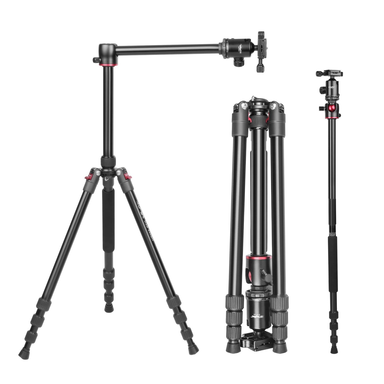 Digitek DTR 520 BH 152cm Foldable Aluminum Tripod & Monopod, Swivel Pan Head, 4-Section Adjustment, 7kg Max Load, 4.95ft Height, for DSLR & DV Video Cameras