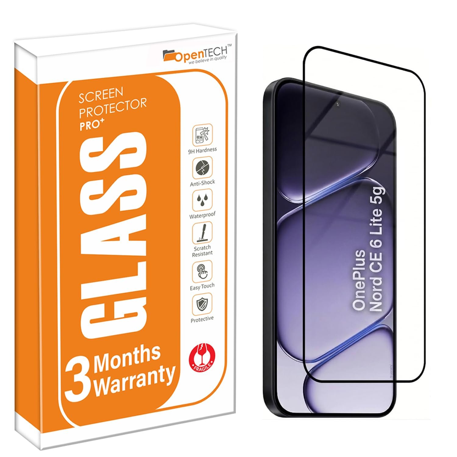 OpenTech® Military-Grade Tempered Glass Screen Protector Compatible for Oneplus Nord CE 6 Lite 5G with Edge to Edge Coverage and Easy Installation kit