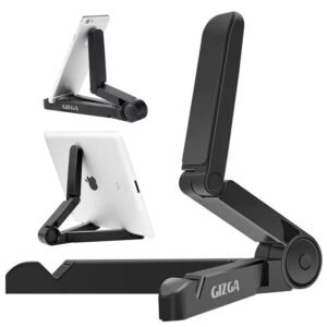 GIZGA ESSENTIALS Portable Tabletop Tablet Stand Mobile Holder, Desktop Stand, Cradle, Dock for iPad, Smartphone, Kindle, E-Reader, Fully Foldable, Adjustable Angle, Anti-Slip Pads, Black