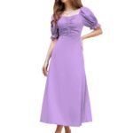 Shasmi Girl’s & Women’s Solid A-Line Ruched Puff Sleeve Maxi Long Evening One Piece Long Dress for Women Stylish (Dress 131)