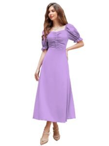 Shasmi Girl’s & Women’s Solid A-Line Ruched Puff Sleeve Maxi Long Evening One Piece Long Dress for Women Stylish (Dress 131)