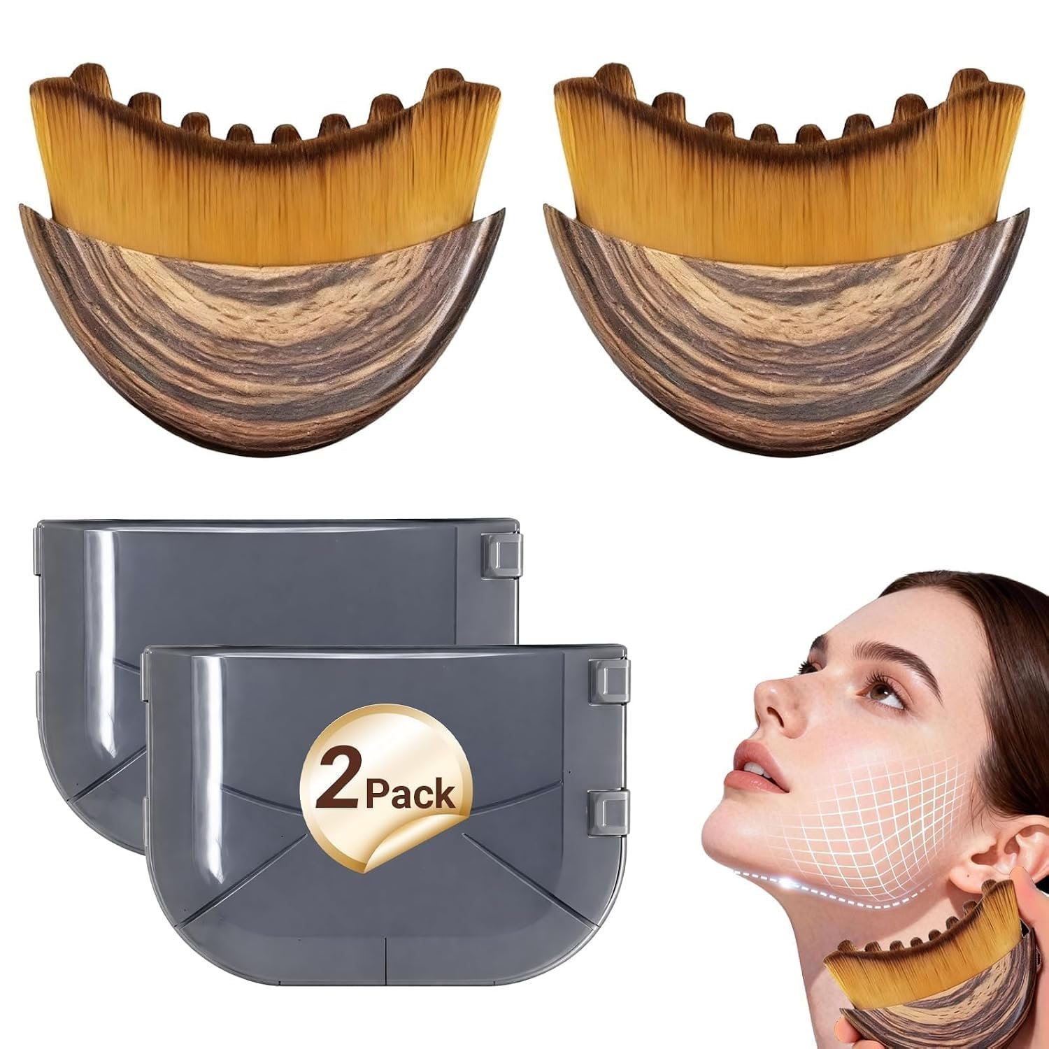 2-Pack of Diamo Care Lymphatic Contour Face Brush, Manual Drainage Massager Sculpting Jawline & Neck, Super Soft Bristle Facial Tool for Double Chin Reducer, Puffiness Relief & Skin Glow with Ergonomic Fit (Pack of 2)
